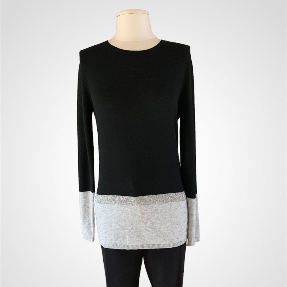 Black and Grey Crew Neck Pullover Sweater by Melanie Lyne